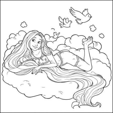 Rapunzel e Nuvens (Desenho para Colorir)
