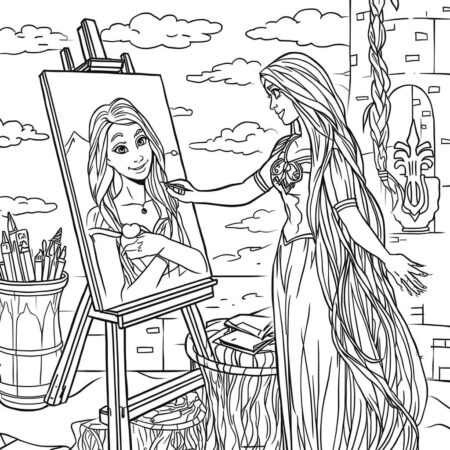 Rapunzel e Pincel (Desenho para Colorir)
