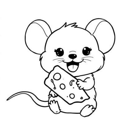Rato Kawaii Com Queijo (Desenho para Colorir)