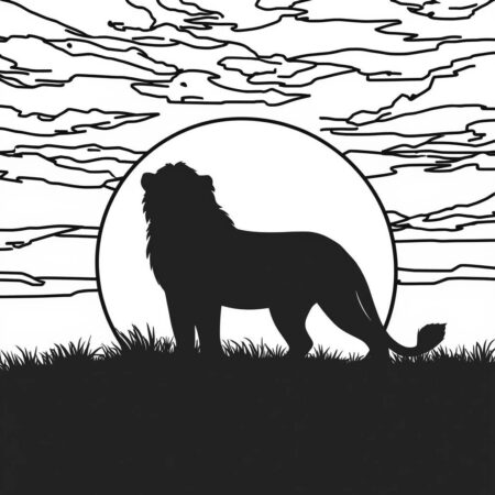 Rei Leao no Crepusculo (Desenho para Colorir)