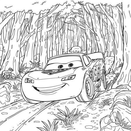 Relampago McQueen e Aventura na Floresta (Desenho para Colorir)