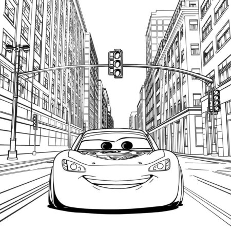 Relampago McQueen e a Cidade (Desenho para Colorir)