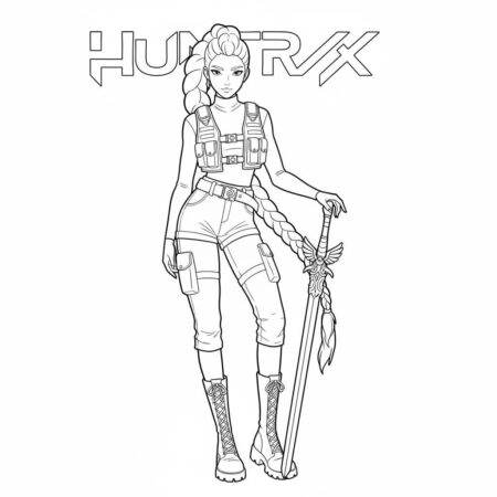 Rumi Aventureira com Espada (Desenho para Colorir)