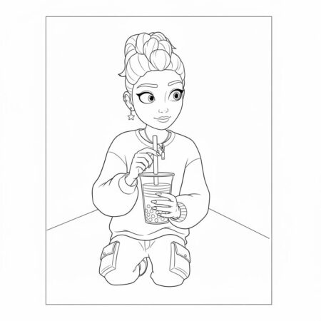 Rumi Estilosa com Bebida Refrescante (Desenho para Colorir)