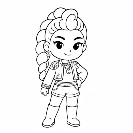 Rumi Estilosa com Cabelo Trançado (Desenho para Colorir)