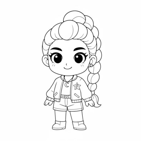 Rumi Estilosa com Cabelo Trançado (Desenho para Colorir)