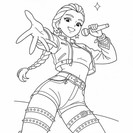 Rumi Estilosa com Microfone (Desenho para Colorir)