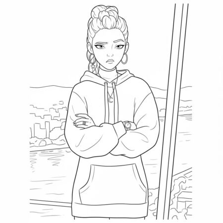 Rumi Estilosa com Suéter Casual (Desenho para Colorir)