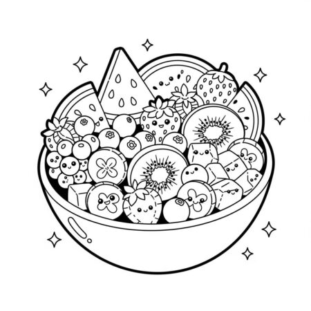 Salada de Frutas Bonita (Desenho para Colorir)