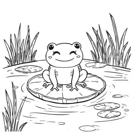 Sapo Kawaii na Lagoa (Desenho para Colorir)