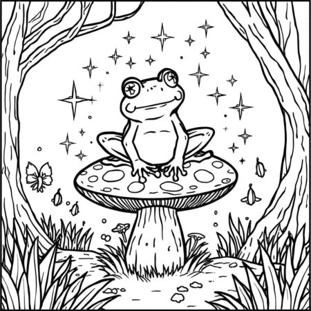 Sapo Magico na Floresta (Desenho para Colorir)