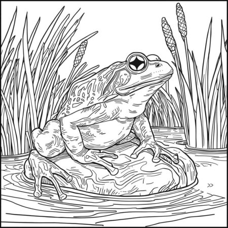 Sapo Realista na Natureza (Desenho para Colorir)