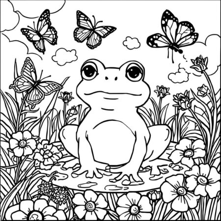 Sapo com Borboletas (Desenho para Colorir)