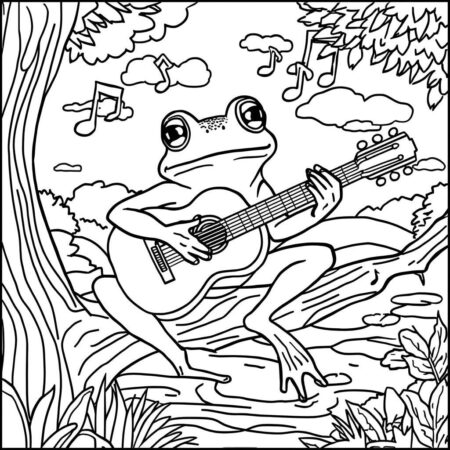 Sapo e a Musica (Desenho para Colorir)