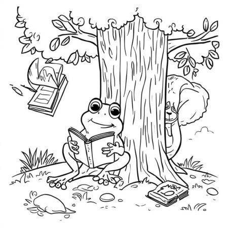 Sapo em um Livro (Desenho para Colorir)