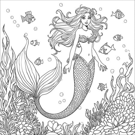 Sereia linda Para Meninas (Desenho para Colorir)