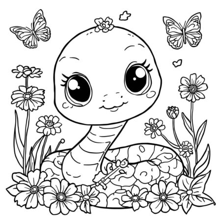 Serpente Kawaii Fofa (Desenho para Colorir)