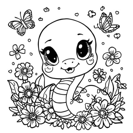 Serpente Kawaii Fofa (Desenho para Colorir)