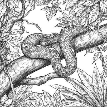 Serpente Realista na Selva (Desenho para Colorir)