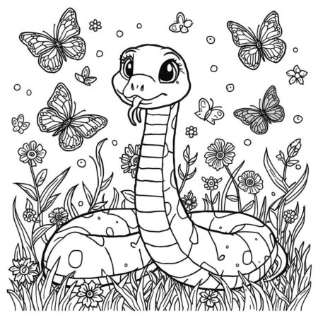 Serpente com Borboletas (Desenho para Colorir)