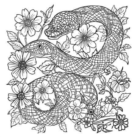 Serpente com Flores (Desenho para Colorir)
