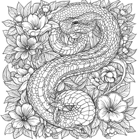 Serpente e Flores (Desenho para Colorir)