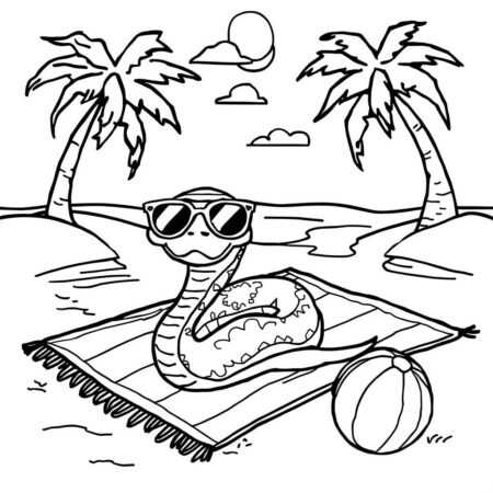 Serpente na Praia (Desenho para Colorir)