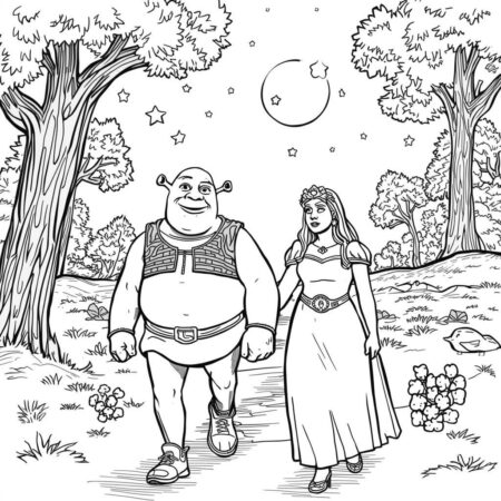 Shrek e Aventura Noturna (Desenho para Colorir)