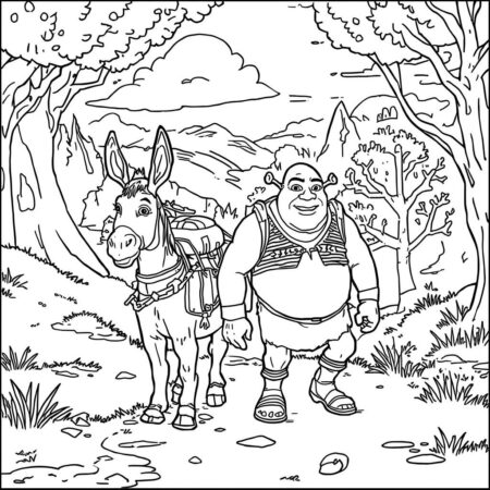 Shrek e Burro Aventura (Desenho para Colorir)