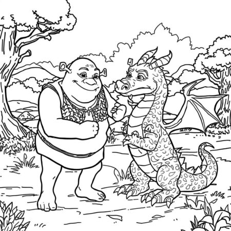 Shrek e Dragao (Desenho para Colorir)