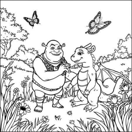 Shrek e Dragao Amigo (Desenho para Colorir)