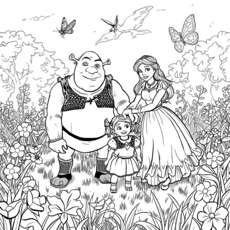 Shrek e Filhos (Desenho para Colorir)
