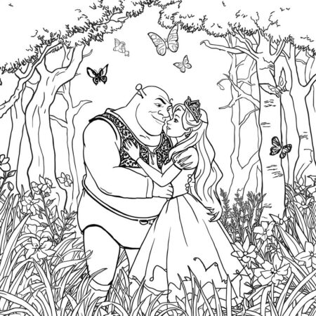 Shrek e Fiona Amor (Desenho para Colorir)