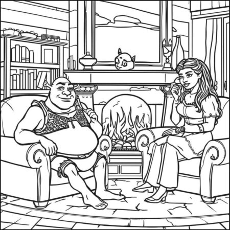 Shrek e Fiona em Casa (Desenho para Colorir)