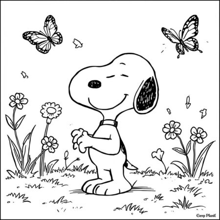 Snoopy e a primavera (Desenho para Colorir)