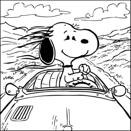 Snoopy em um carro (Desenho para Colorir)
