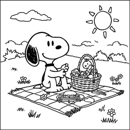 Snoopy em um picnic (Desenho para Colorir)