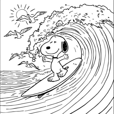 Snoopy surfando (Desenho para Colorir)
