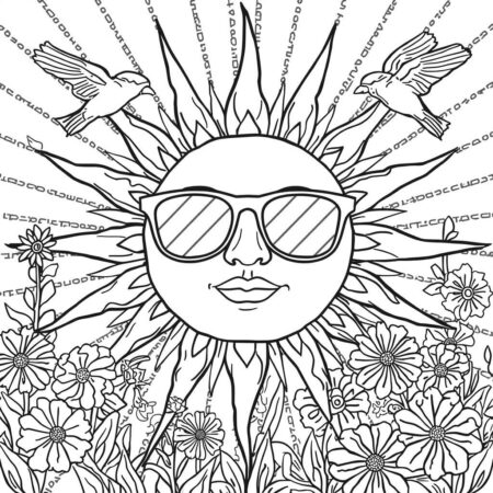 Sol Brilhante com Oculos (Desenho para Colorir)