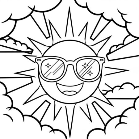 Sol Brilhante com Oculos de Sol (Desenho para Colorir)
