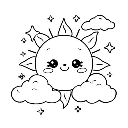 Sol Radiante Kawaii (Desenho para Colorir)