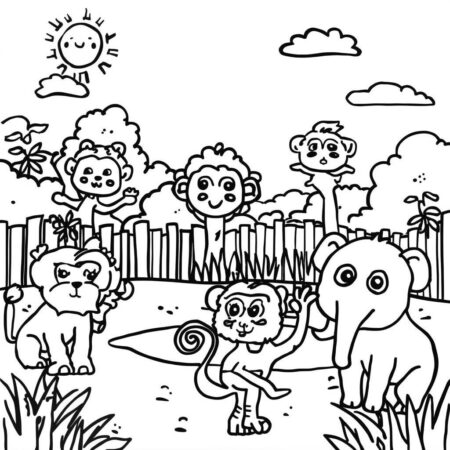Sol e Animais do Zoologico (Desenho para Colorir)