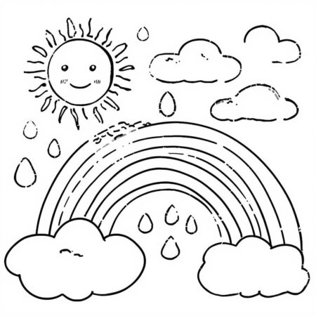 Sol e Arco iris Feliz (Desenho para Colorir)
