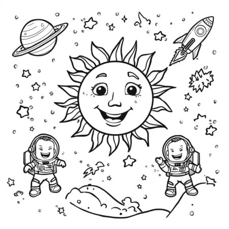 Sol e Aventuras Espaciais (Desenho para Colorir)