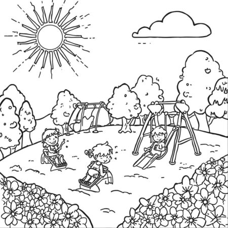 Sol e Diversao no Parque (Desenho para Colorir)