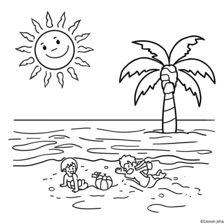 Sol em um Dia de Praia (Desenho para Colorir)