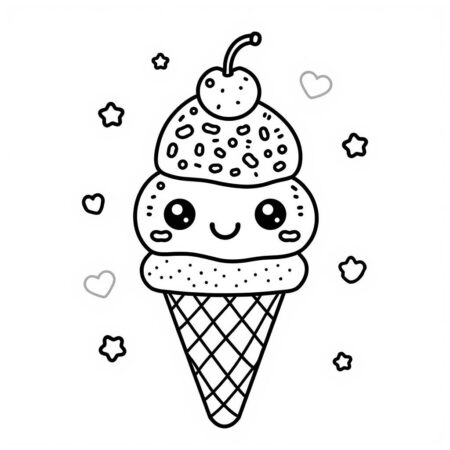 Sorvete Kawaii Feliz (Desenho para Colorir)