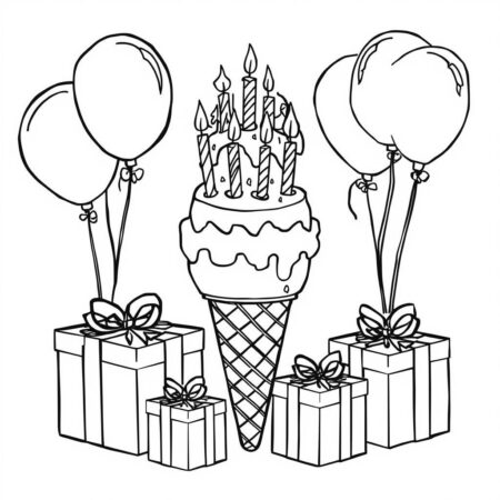 Sorvete de Aniversario (Desenho para Colorir)