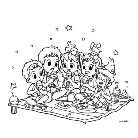 Sorvete e Amigos (Desenho para Colorir)