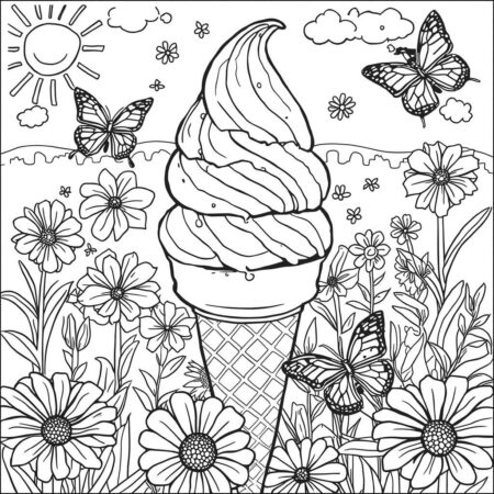 Sorvete e Flores (Desenho para Colorir)